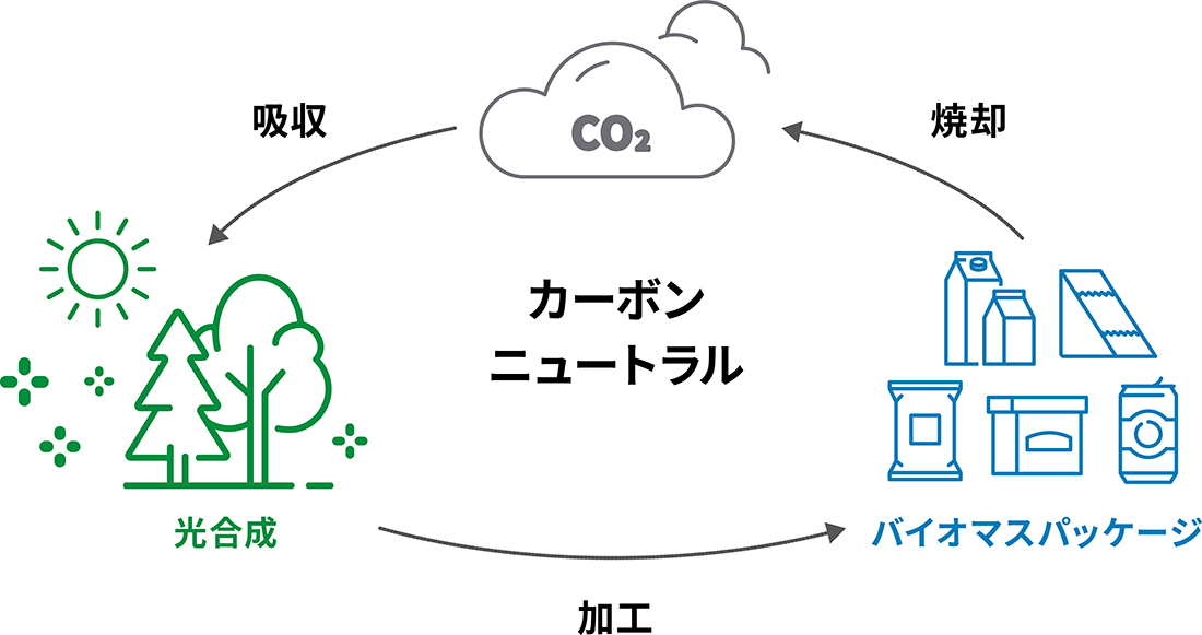 バイオマスプラスチック原料によるカーボンニュートラル実現のイメージ