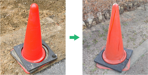 Deterioration over time of colored cones placed outdoors